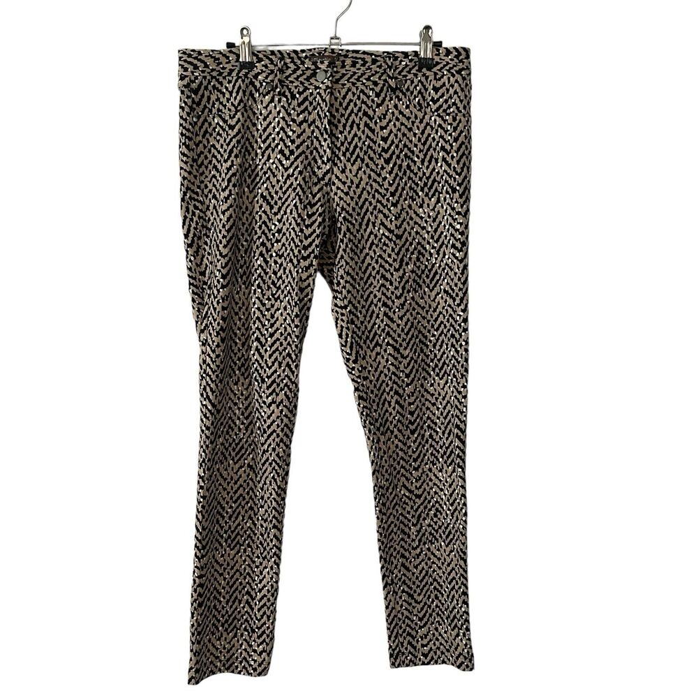 J.McLaughlin 8 Slim Leg Pants Printed Beige Black White Rayon Stretch